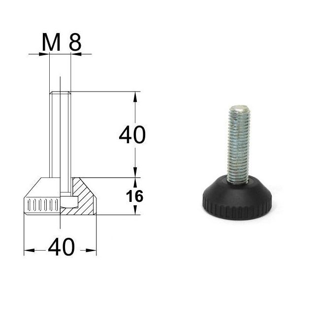 PIEDE REGOLABILE FILETTATO PA/4.8 Z M 8 x 40 Nero