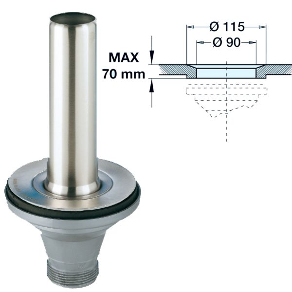 PILETTA CON TUBO SFIORATORE INOX 1